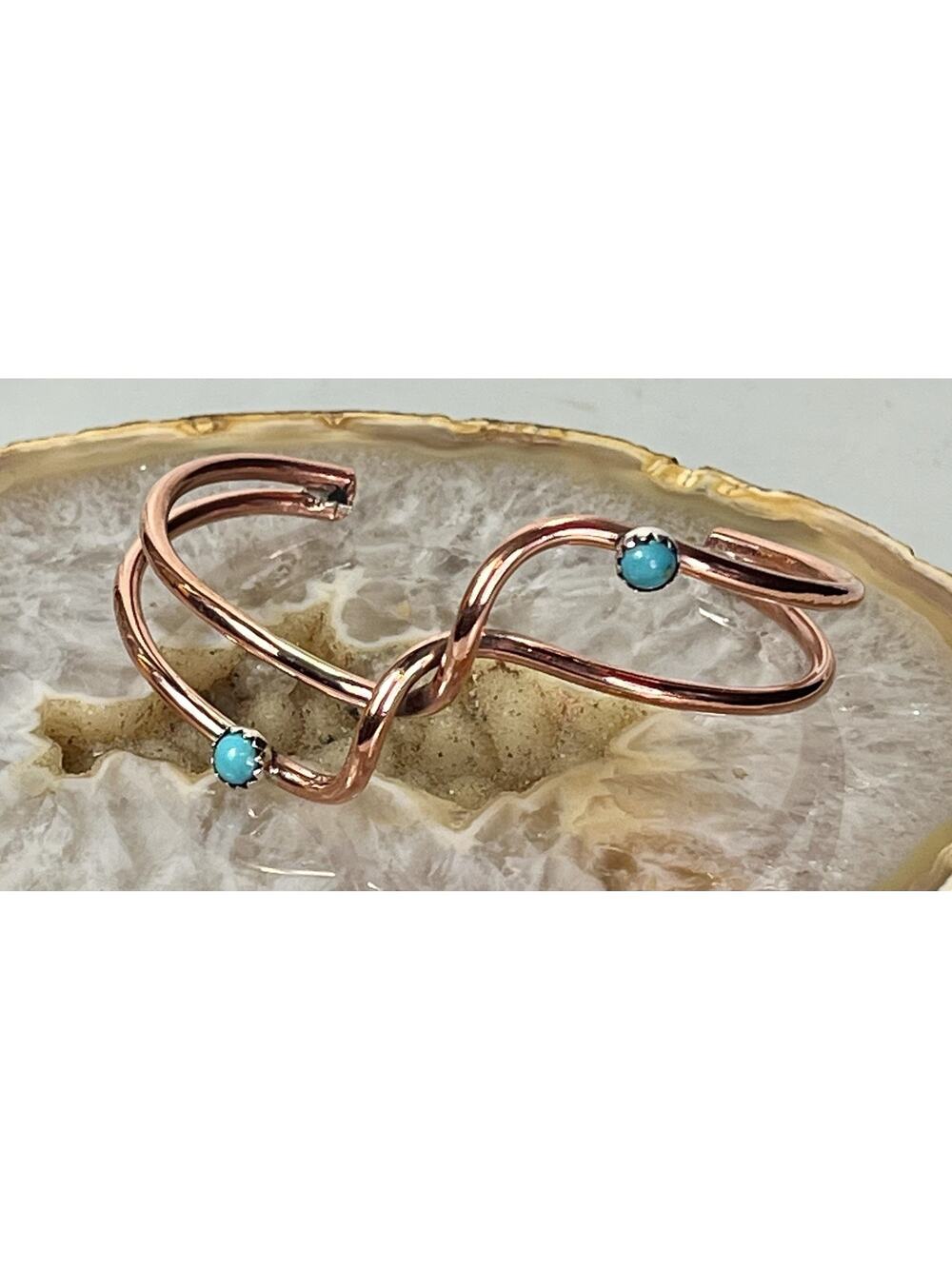 Native Navajo Handmade Sleeping Beauty Turquoise Twisted Copper Cuff Bracelet